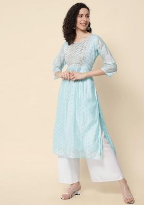 Sky Blue Embroidery Chanderi Kurta