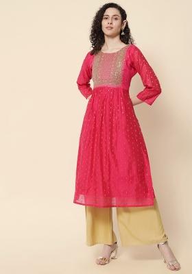 Pink Embroidery Chanderi Kurta