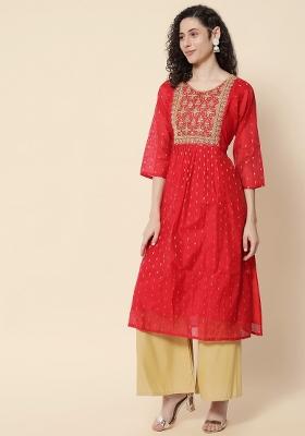 Red Embroidery Chanderi Kurta