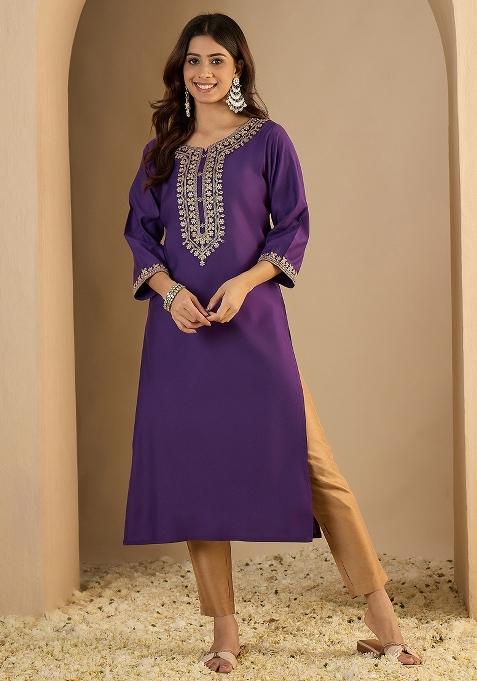 Lavender Embroidery Silk Kurta