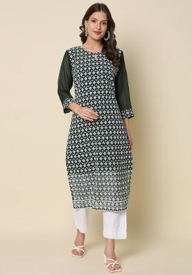 Green Embroidery Georgette Kurta