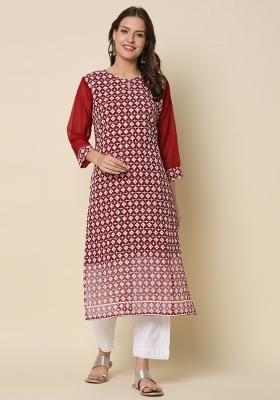 Maroon Embroidery Georgette Kurta