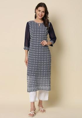 Navy Blue Embroidery Georgette Kurta