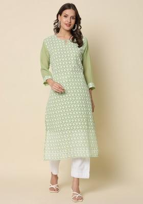 Green Embroidery Georgette Kurta