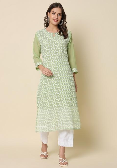 Green Embroidery Georgette Kurta