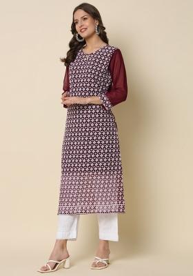 Purple Embroidery Georgette Kurta
