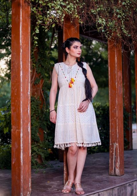 Off White Printed Cotton Kurta