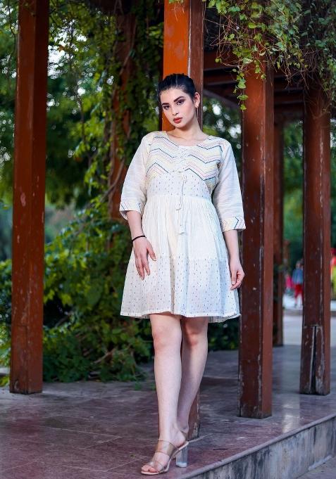 Off White Printed Cotton Kurta