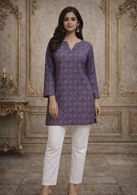 Purple Printed Silk Kurta
