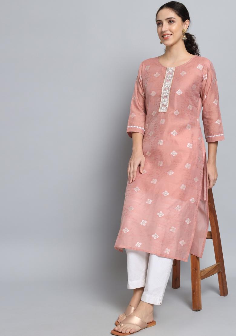 Pink Embroidery Silk Kurta - Indya