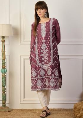 Lavender Embroidery Cotton Kurta
