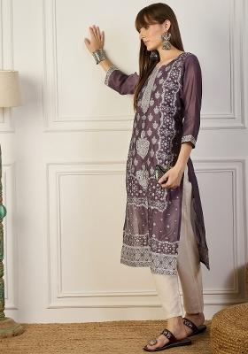 Purple Embroidery Cotton Kurta