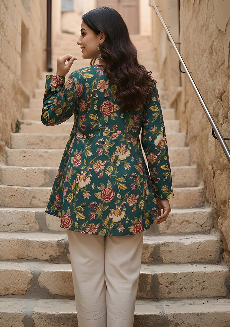 Green Printed Cotton Tunic - Indya