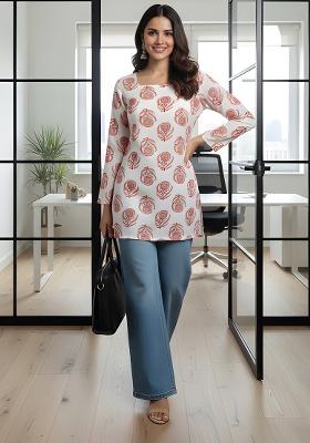 White Printed Rayon Tunic