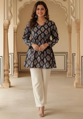 Black Printed Rayon Tunic