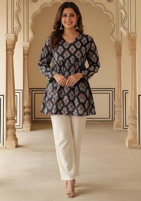 Black Printed Rayon Tunic