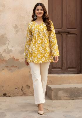 Mustard Yellow Printed Cotton Tunic