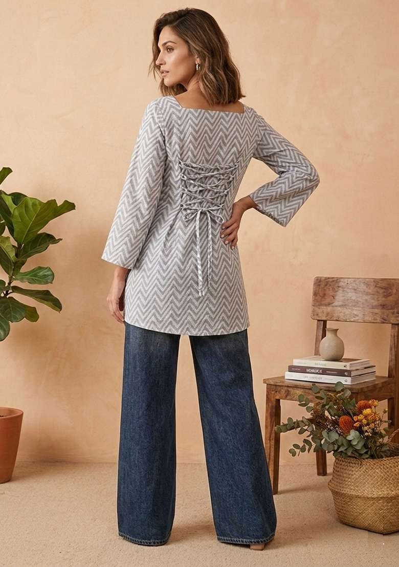 Grey Printed Cotton Tunic - Indya