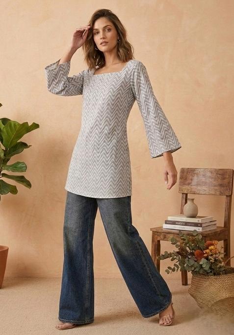 Grey Printed Cotton Tunic