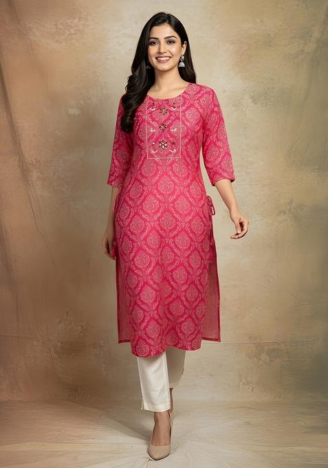 Rani Pink Printed Cotton Kurti