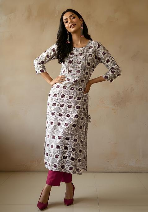 Pink Printed Cotton Kurti