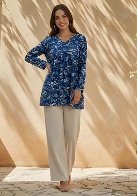 Blue Printed Rayon Tunic