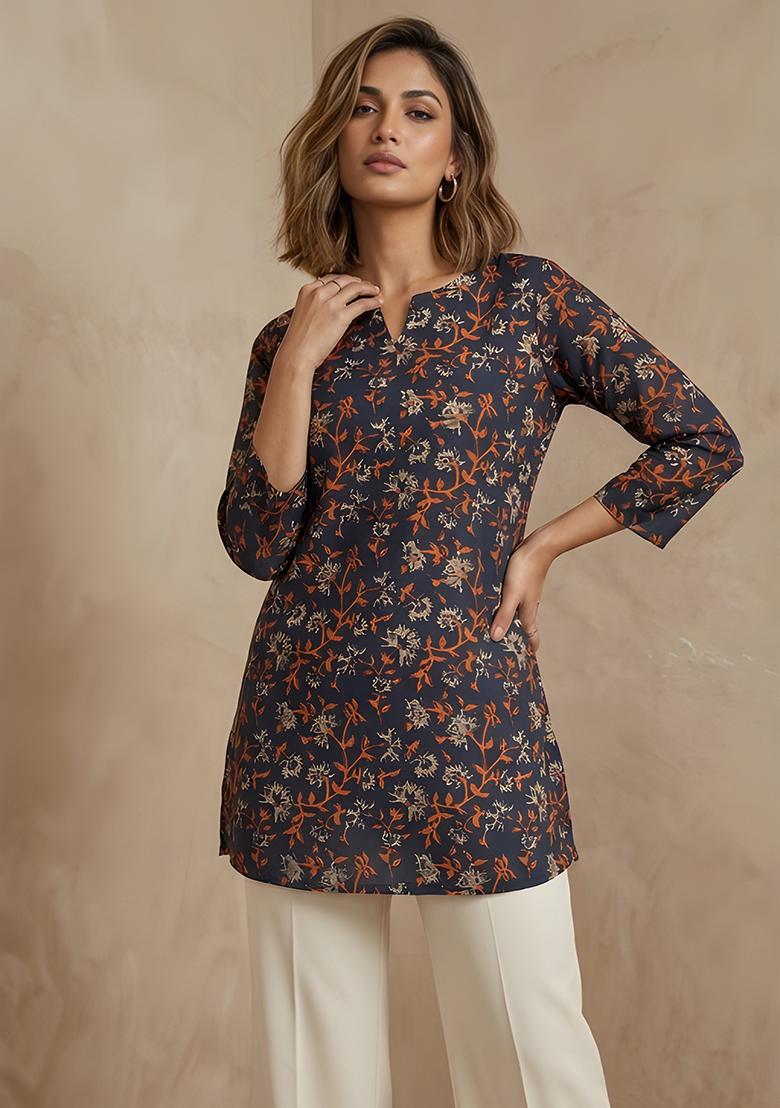 Blue Printed Cotton Tunic - Indya