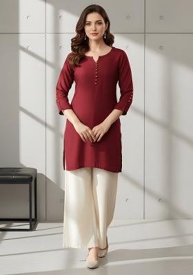 Maroon Solid Silk Kurti