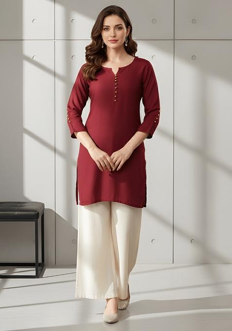 Maroon Solid Silk Kurti