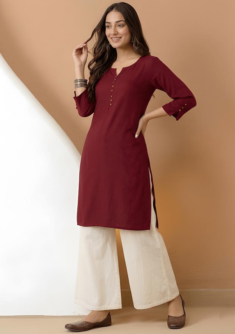 Maroon Solid Silk Kurti - Indya