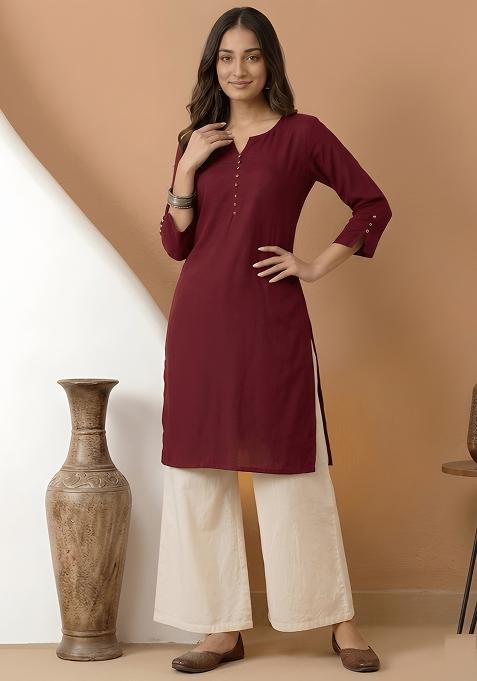 Maroon Solid Silk Kurti