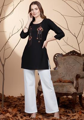 Black Embroidery Rayon Tunic