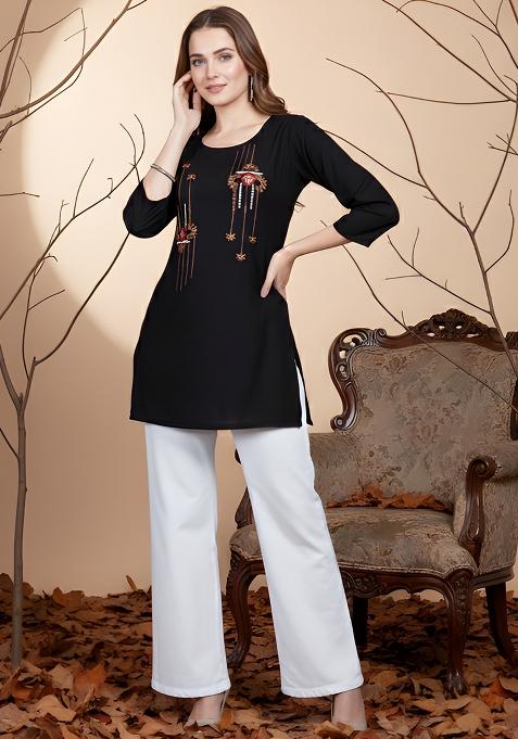 Black Embroidery Rayon Tunic
