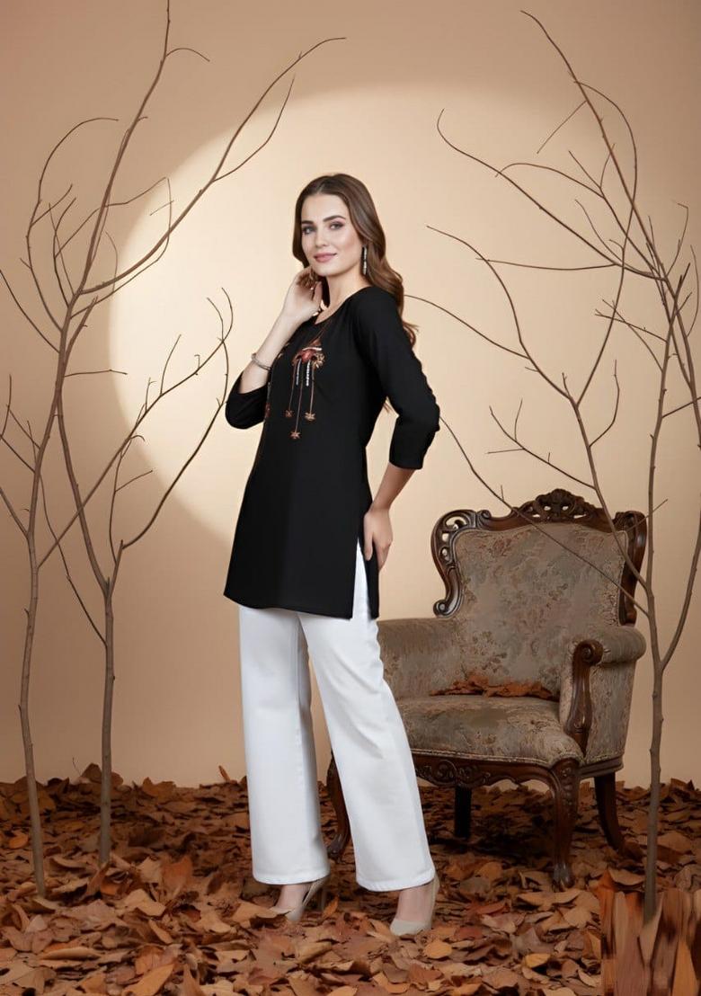 Black Hand Work Cotton Top - Indya