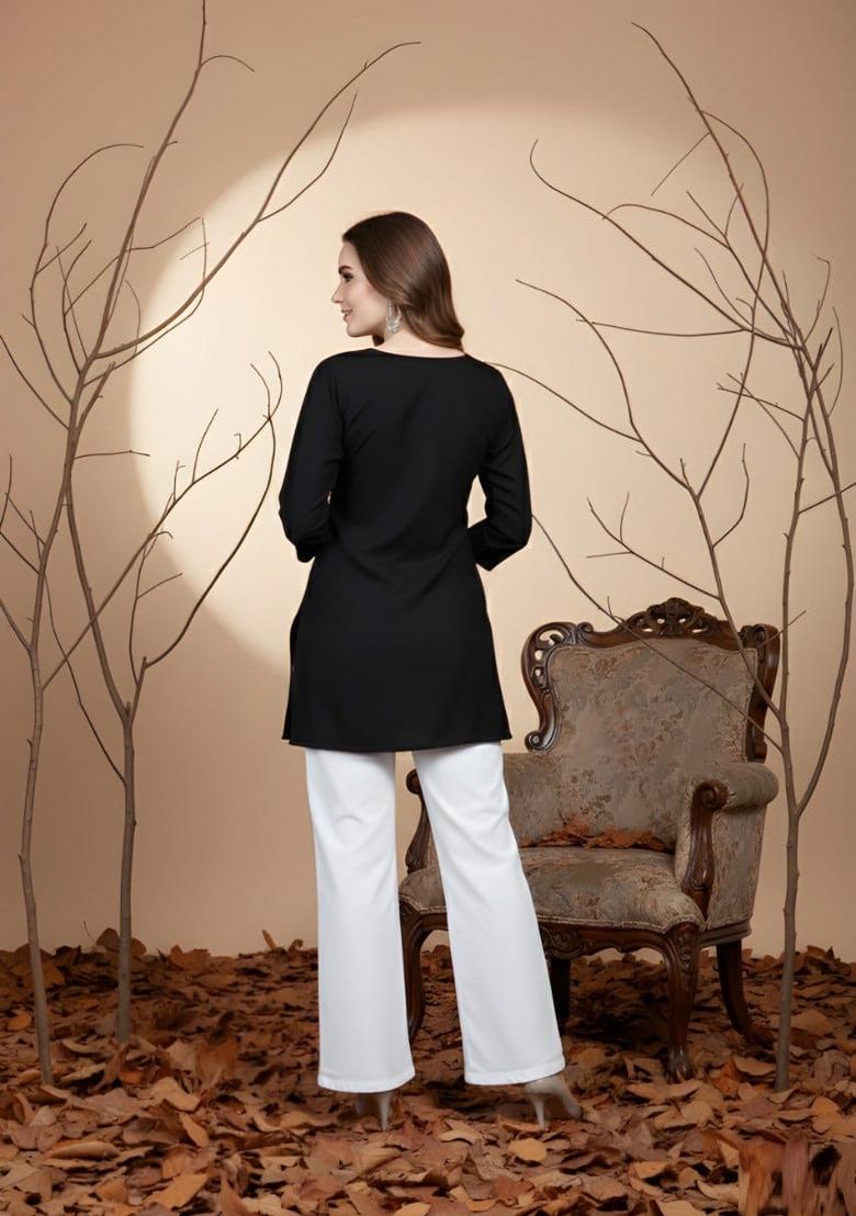 Black Hand Work Cotton Top - Indya