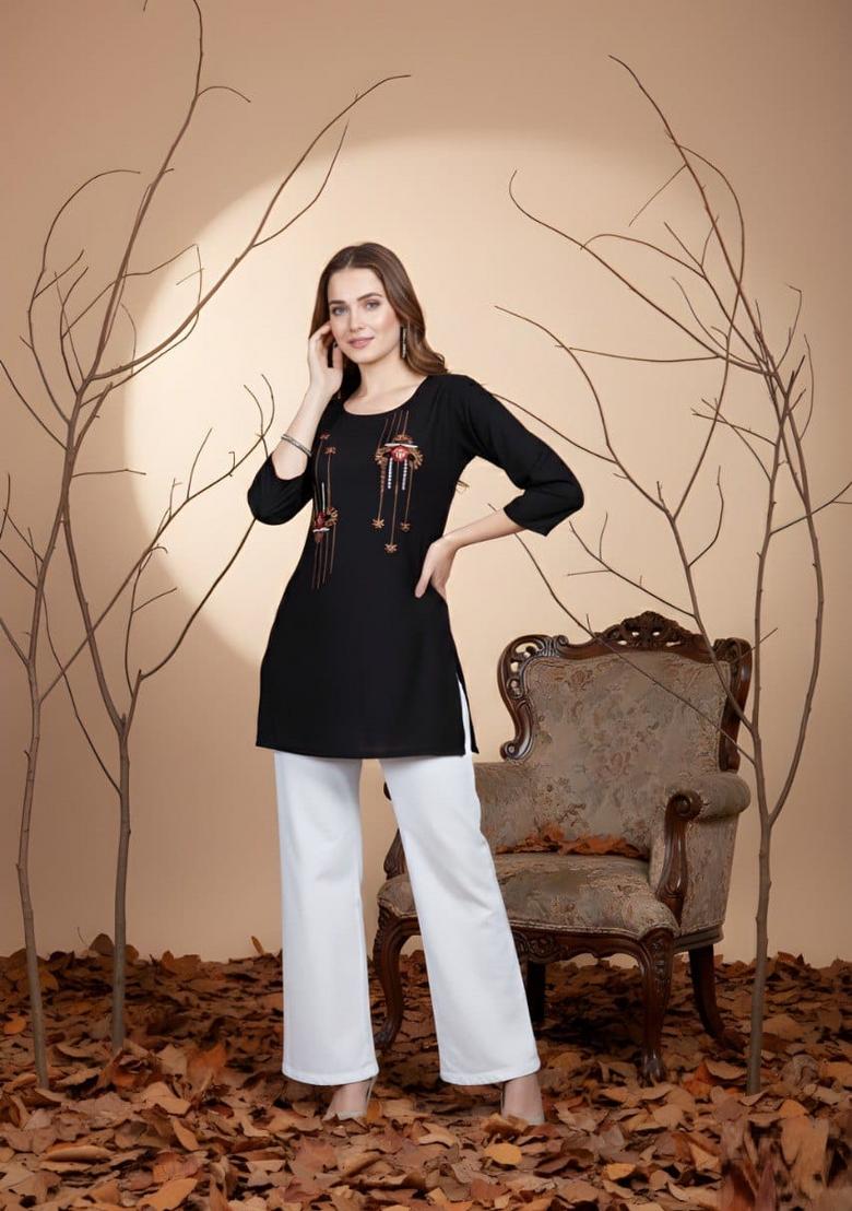 Black Hand Work Cotton Top - Indya
