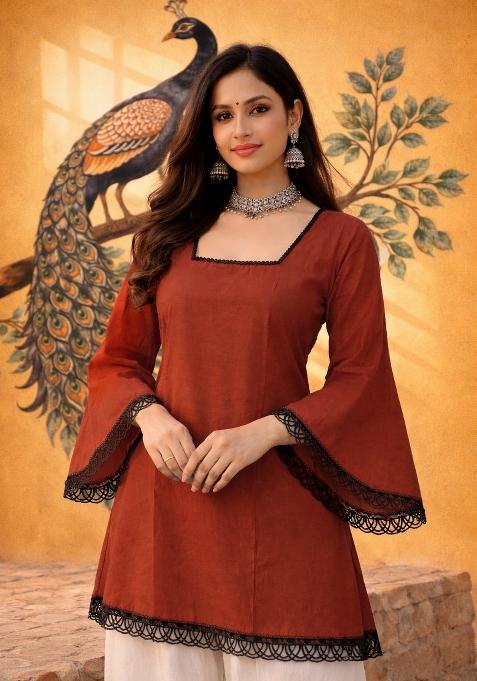 Rust Lace Work Silk Top