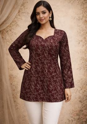 Maroon Printed Muslin Top
