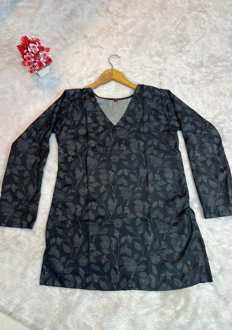 Black Printed Muslin Top - Indya