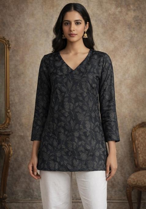 Black Printed Muslin Top