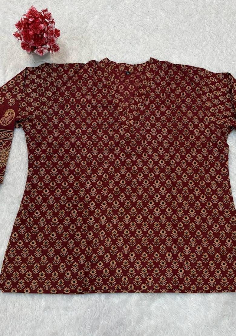 Maroon Printed Cotton Top - Indya