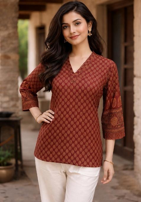 Maroon Printed Cotton Top
