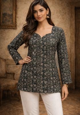 Black Printed Muslin Top