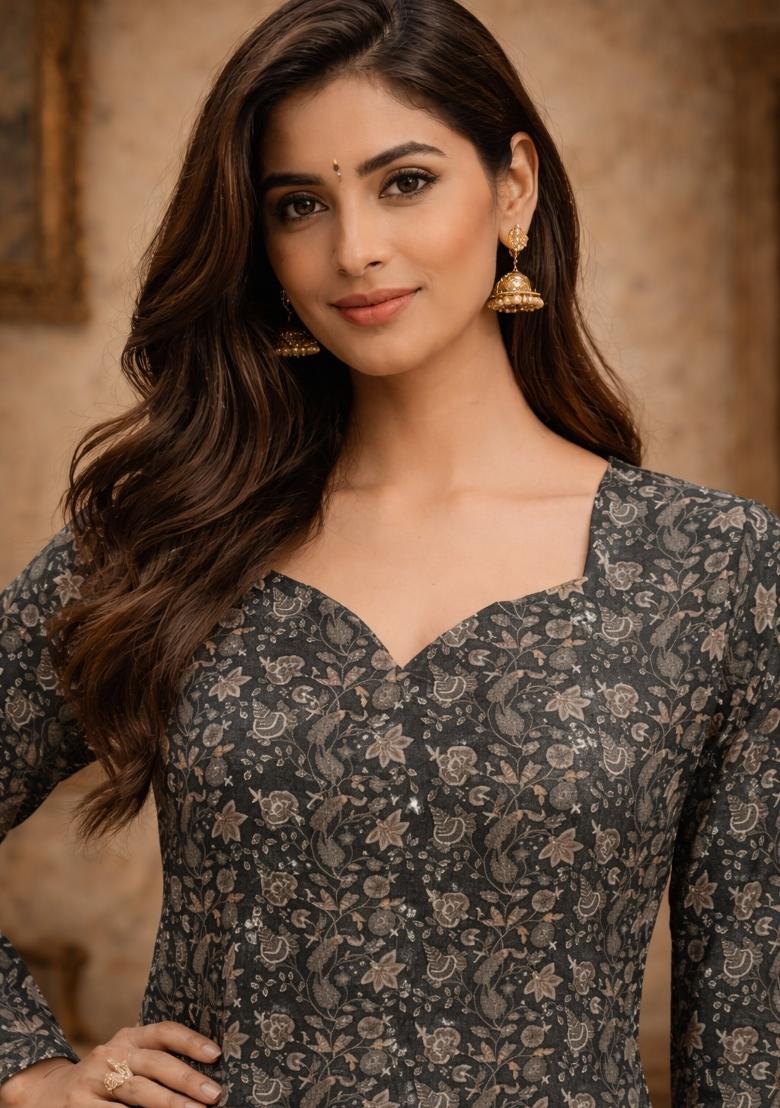 Black Printed Muslin Top - Indya