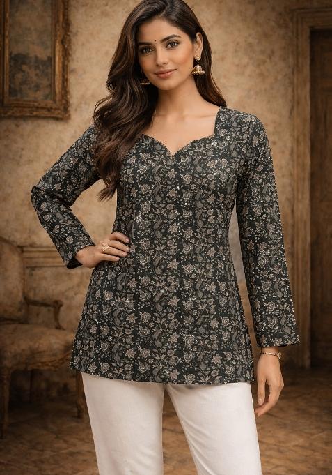 Black Printed Muslin Top