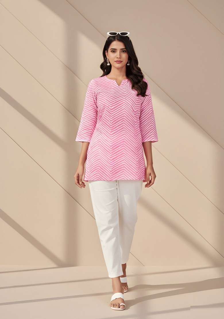 Pink Printed Cotton Top - Indya