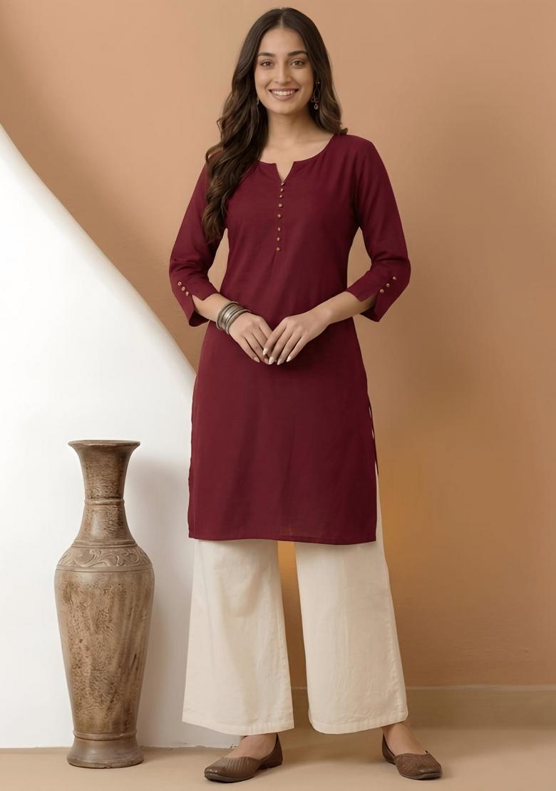 Maroon Solid Silk Top - Indya