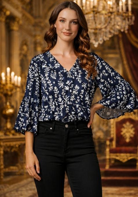 Navy Blue Printed Cotton Kurti