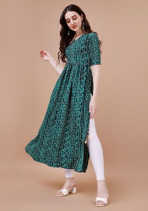 Green Printed Rayon Kurti