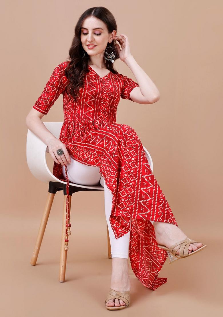 Maroon Printed Rayon Kurti - Indya